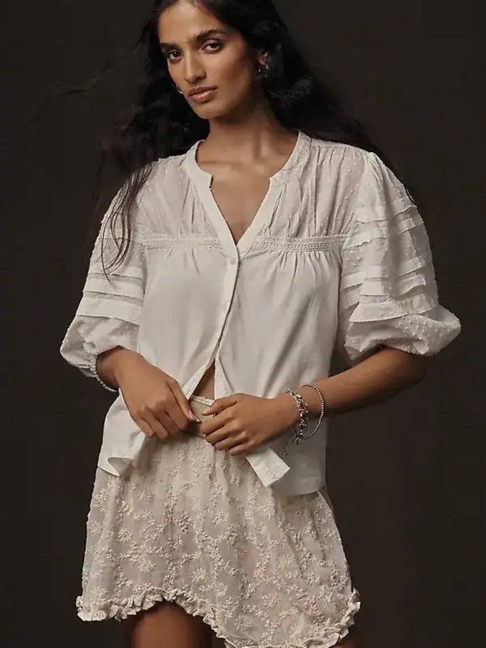 Anthropologie Puff-Sleeve Swiss dot Blouse